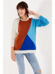 Milan Kiss Sweter w kolorze kremowo-brązowo-niebieskim rozmiar: M. Brązowe swetry Milan Kiss, m, bez wzorów, z wełny, bez ramiączek. Za 132.67 zł.