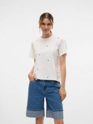 Vero Moda Koszulka w kolorze białym rozmiar: XL. Białe bluzki Vero Moda, xl, bez wzorów, z bawełny, bez kołnierzyka, bez ramiączek. Za 79.59 zł.