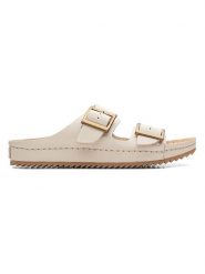 Clarks Skórzane klapki w kolorze beżowym rozmiar: 40. Brązowe klapki Clarks, bez wzorów, ze skóry, z otwartym noskiem, bez obcasa. Za 178.98 zł.