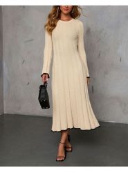 Milan Kiss Sukienka dzianinowa w kolorze beżowym rozmiar: S. Brązowe sukienki Milan Kiss, s, bez wzorów, z dzianiny, bez kołnierzyka, bez ramiączek, midi. Za 152.99 zł.