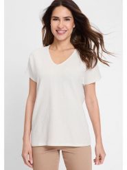 Olsen Koszulka w kolorze kremowym rozmiar: 36. Brązowe bluzki Olsen, bez wzorów, z bawełny, bez kołnierzyka, bez ramiączek. Za 60.99 zł.