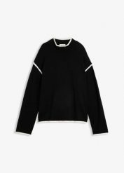 Sweter z golfem z mieszanki bawełny. Czarne golfy bonprix, bez wzorów, z bawełny, bez ramiączek. Za 129.99 zł.