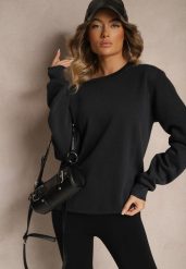 Granatowa Bluza z Bawełną i Ściągaczami przy Rękawach Ravemi. Niebieskie bluzy Renee, na zimę, l, bez wzorów, z bawełny, bez kaptura. Za 34.99 zł.