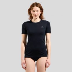 Koszulka damska ODLO Merino 160 BL TOP krótki rękaw 100% wełna merino. Czarne koszulki sportowe Odlo, bez wzorów, z wełny, bez ramiączek. Za 272.70 zł.