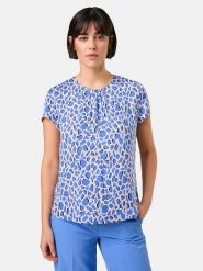 Gerry Weber Bluzka w kolorze niebiesko-beżowym rozmiar: 36. Brązowe bluzki Gerry Weber, s, bez wzorów, z wiskozy, klasyczne, bez kołnierzyka, bez ramiączek. Za 79.21 zł.