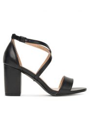 DeeZee Sandały XFB065-09 Czarny. Czarne sandały DeeZee, bez wzorów, ze skóry, bez obcasa, na słupku, bez zapięcia. Za 129.99 zł.