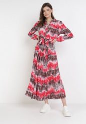Czerwona Sukienka Nephohsa. Czerwone sukienki Born2be, l, bez wzorów, z materiału, eleganckie, bez kołnierzyka, bez ramiączek, maxi, koszulowe. Za 79.99 zł.