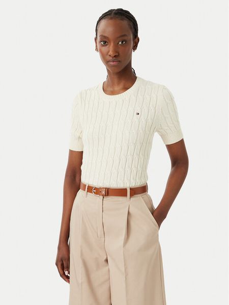 Tommy Hilfiger Sweter WW0WW38744 Kremowy Regular Fit. Białe bluzki TOMMY HILFIGER, xl, bez wzorów, z bawełny, bez ramiączek. Za 396.99 zł.