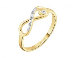 Pierścionek z żółtego złota z diamentami - nieskończoność, serce - 0,01 ct - próba 375. Żółte pierścionki Apart, z diamentem, złote. Za 1,259.00 zł.