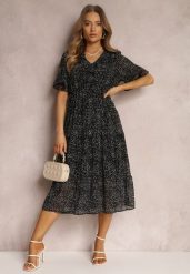 Czarna Sukienka Corrarene. Czarne sukienki Renee, l, bez wzorów, bez kołnierzyka, bez ramiączek, midi, rozkloszowane. Za 69.99 zł.