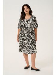 KAFFE curve Sukienka w kolorze kremowo-czarnym rozmiar: XL. Brązowe sukienki KAFFE curve, xl, bez wzorów, bez kołnierzyka, bez ramiączek, midi. Za 113.95 zł.
