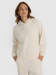 4F Bluza dresowa nierozpinana z kapturem damska - biała XL. Białe bluzy 4f, xl, bez wzorów, z dresówki, z kapturem. Za 159.99 zł.