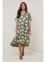 Le Monde du Lin Lniana sukienka w kolorze oliwkowo-białym rozmiar: 36/38. Brązowe sukienki Le Monde du Lin, bez wzorów, ze lnu, z asymetrycznym kołnierzem, bez ramiączek, midi, asymetryczne. Za 173.99 zł.