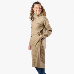 Kurtka przeciwdeszczowa damska do wędrówek wodoodporna Väderöarna Long Coat W. Brązowe kurtki sportowe SWEDEMOUNT, bez wzorów, bez kaptura. Za 329.99 zł.