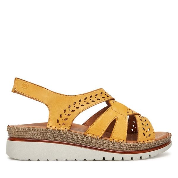 Sandały Manitu. Żółte sandały Manitu, bez wzorów, bez obcasa, na płaskiej podeszwie, bez zapięcia. Za 289.99 zł.