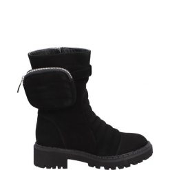 CZARNE BOTKI 0010123 SUE BLAC. Czarne botki Venezia, bez wzorów, ze skóry, bez obcasa, bez zapięcia. Za 259.00 zł.