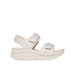 Sandały damskie SKECHERS D'Lux Walker Adored Days. Białe sandały Skechers, bez wzorów, bez obcasa, bez zapięcia. Za 319.99 zł.