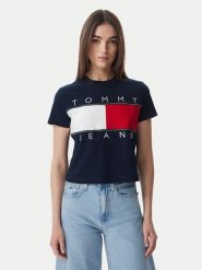 Tommy Jeans T-Shirt Flag DW0DW22818 Granatowy Regular Fit. Niebieskie t-shirty Tommy Jeans, xl, bez wzorów, z bawełny, bez kołnierzyka, bez ramiączek. Za 209.99 zł.