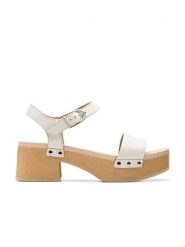 Clarks Skórzane sandały "Sivanne Bay" w kolorze kremowym na obcasie rozmiar: 39,5. Brązowe sandały Clarks, bez wzorów, z otwartym noskiem, bez obcasa, na koturnie, bez zapięcia. Za 149.66 zł.