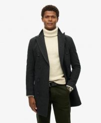 Superdry Płaszcz The Merchant Store Town Coat – Wełniana mieszanka. Czarne płaszcze Superdry, l, bez wzorów, z materiału, bez kaptura. Za 1,046.95 zł.