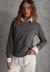 Ciemnoszara Casualowa Bluza z Bawełną Akko. Szare bluzy Renee, l, bez wzorów, z bawełny, bez kaptura. Za 44.99 zł.