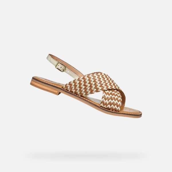 Sandały GEOX D MADDALUSIAC Brązowy. Brązowe sandały Geox, bez wzorów, ze skóry, bez obcasa, bez zapięcia. Za 293.99 zł.
