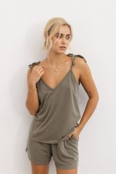 TOP KELLY KHAKI L - Flawless. Brązowe topy Flawless, l, bez wzorów, bez kołnierzyka, bez ramiączek. Za 95.00 zł.