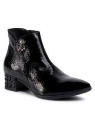 Lasocki Botki 6285-01 Czarny. Czarne botki Lasocki, bez wzorów, z lakierowanej skóry, bez obcasa, na słupku, bez zapięcia. Za 134.99 zł.