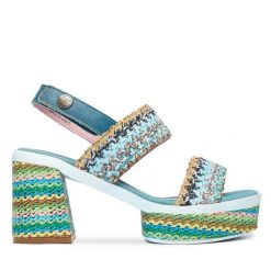 Sandały Laura Vita. Niebieskie sandały Laura Vita, bez wzorów, bez obcasa, na słupku, bez zapięcia. Za 389.99 zł.