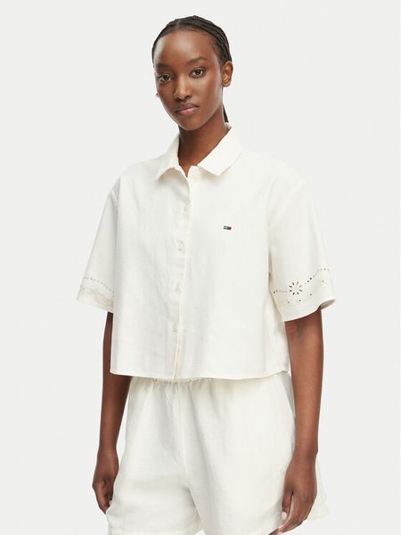Tommy Jeans Koszula DW0DW22214 Kremowy Relaxed Fit. Białe koszule Tommy Jeans, xl, bez wzorów, z bawełny, bez kołnierzyka, bez ramiączek. Za 314.99 zł.