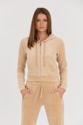 JUICY COUTURE Beżowa damska bluza Madison Hoodie, Rozmiar XL. Brązowe bluzy sportowe Juicy Couture, s, bez wzorów, bez kaptura. W wyprzedaży za 209.99 zł.