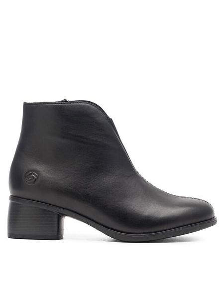 Remonte Botki R8870-00 Czarny. Czarne botki Remonte, bez wzorów, ze skóry, bez obcasa, na słupku, bez zapięcia. Za 419.99 zł.