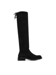 DeeZee Kozaki 001-1-BLACK SU Czarny. Czarne kozaki DeeZee, z materiału, bez obcasa, na płaskiej podeszwie, bez zapięcia. Za 199.99 zł.