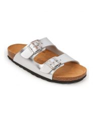 Mandel Klapki w kolorze srebrnym rozmiar: 38. Szare klapki Mandel, bez wzorów, z otwartym noskiem, bez obcasa. Za 130.99 zł.