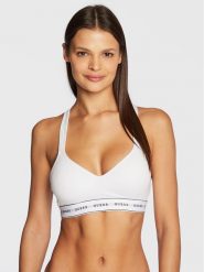 Guess Biustonosz top O1GC15 KBBU1 Biały. Białe biustonosze Guess, xs, z aplikacjami, z bawełny, bez kołnierzyka, bez ramiączek. Za 119.99 zł.