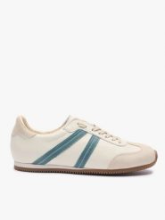 Kremowe półbuty sportowe z turkusowym paskiem. Brązowe obuwie sportowe Ryłko, ze skóry, bez zapięcia. Za 449.99 zł.