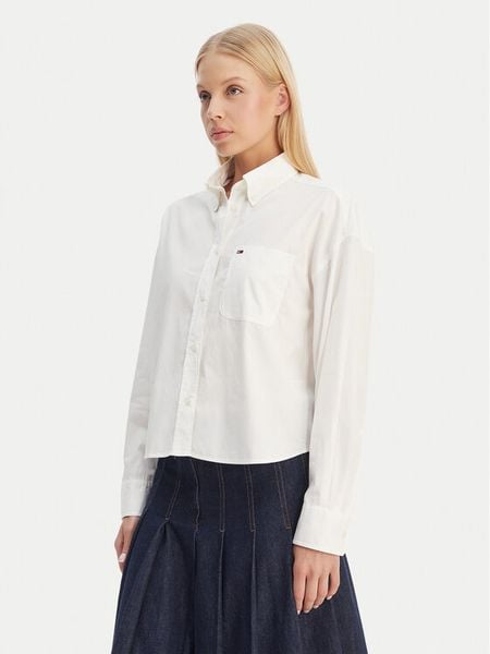 Tommy Jeans Koszula DW0DW22766 Écru Regular Fit. Białe koszule Tommy Jeans, xs, bez wzorów, z bawełny, bez kołnierzyka, bez ramiączek. Za 241.99 zł.