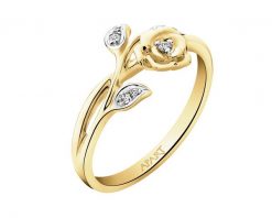 Pierścionek z żółtego złota z diamentami - róża - 0,04 ct - próba 585. Żółte pierścionki Apart, z diamentem, złote. Za 2,759.00 zł.
