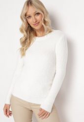 Biały Wełniany Sweter Puchaty Acesina. Białe swetry Born2be, l, bez wzorów, z tkaniny, bez ramiączek. Za 39.99 zł.