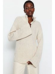 Trendyol Sweter w kolorze kremowym rozmiar: L. Brązowe swetry Trendyol, l, bez wzorów, bez ramiączek. Za 100.99 zł.