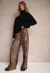 Brązowe Spodnie z Wiskozą High Waist o Szerokim Kroju z Lampasami Elosina. Brązowe spodnie materiałowe Renee, na co dzień, l, bez wzorów, z jeansu, z podwyższonym stanem. Za 89.99 zł.