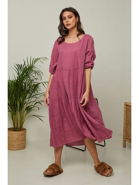 Fleur de Lin Lniana sukienka "Lantana" w kolorze różowym rozmiar: M. Różowe sukienki Fleur de Lin, m, bez wzorów, ze lnu, bez kołnierzyka, bez ramiączek, maxi. Za 176.08 zł.