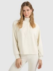 4F Bluza dresowa nierozpinana z modalem damska - beżowa L. Brązowe bluzy 4f, l, bez wzorów, z dresówki, bez kaptura. Za 189.99 zł.
