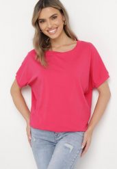 Ciemnoróżowy T-shirt z Krótkimi Rękawami i Dłuższym Tyłem Cercisa. Czerwone t-shirty Born2be, bez wzorów, z bawełny, bez kołnierzyka, bez ramiączek. Za 29.99 zł.