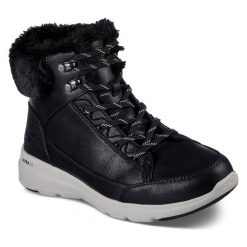 Botki Skechers. Czarne botki Skechers, bez wzorów, bez obcasa, na płaskiej podeszwie, bez zapięcia. Za 439.99 zł.