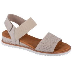 Sandały damskie, Desert Kiss. Szare sandały Skechers, bez wzorów, sportowe, bez obcasa, bez zapięcia. Za 199.99 zł.