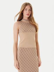 Guess Bluzka W3YR26 Z37K0 Beżowy Slim Fit. Brązowe bluzki Guess, m, z aplikacjami, z wiskozy, bez kołnierzyka, bez ramiączek. Za 182.99 zł.