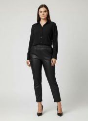 Eleganckie czarne spodnie BengaMetallic04 7/8 o kroju slim fit PLUS SIZE XXL OVERSIZE JESIEŃ. Czarne spodnie materiałowe Moda Size Plus Iwanek, do pracy, plus size, bez wzorów, z elastanu, plus size. Za 199.90 zł.