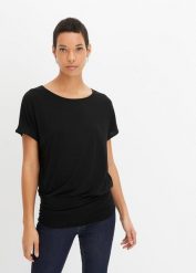 T-shirt z miękkiej mieszanki wiskozy. Czarne t-shirty bonprix, bez wzorów, z wiskozy, bez kołnierzyka, bez ramiączek. Za 59.99 zł.