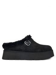 Guess Klapki FLFDOC ESU06 Czarny. Czarne klapki Guess, z aplikacjami, z materiału, bez obcasa. Za 539.99 zł.